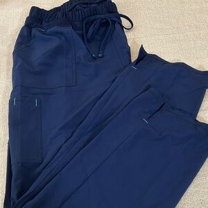 Scrubstar Cargo Scub Pants Dark Blue Contrast Stitching Elastic Waist w/Tie L